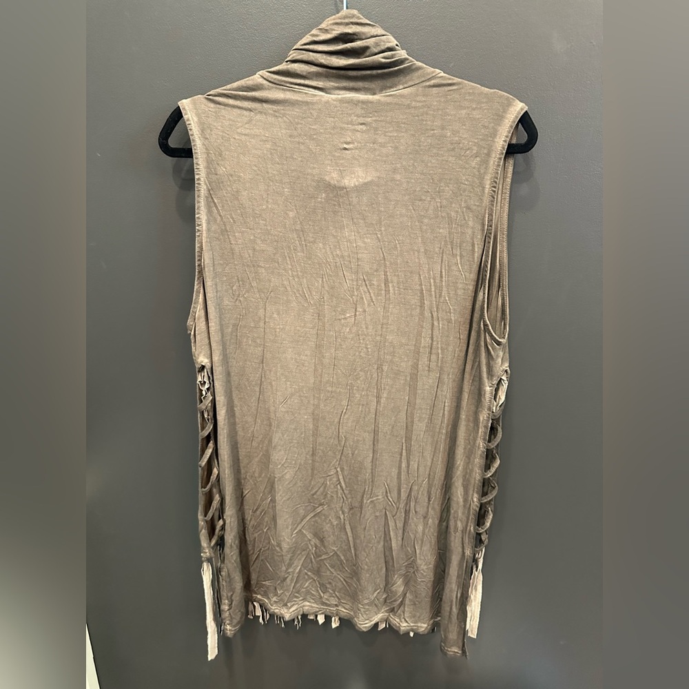 POL | Olive Green Fringe Top | Cowl Neck | Open Side Detail | Medium |‎ NWT - Picture 7 of 7